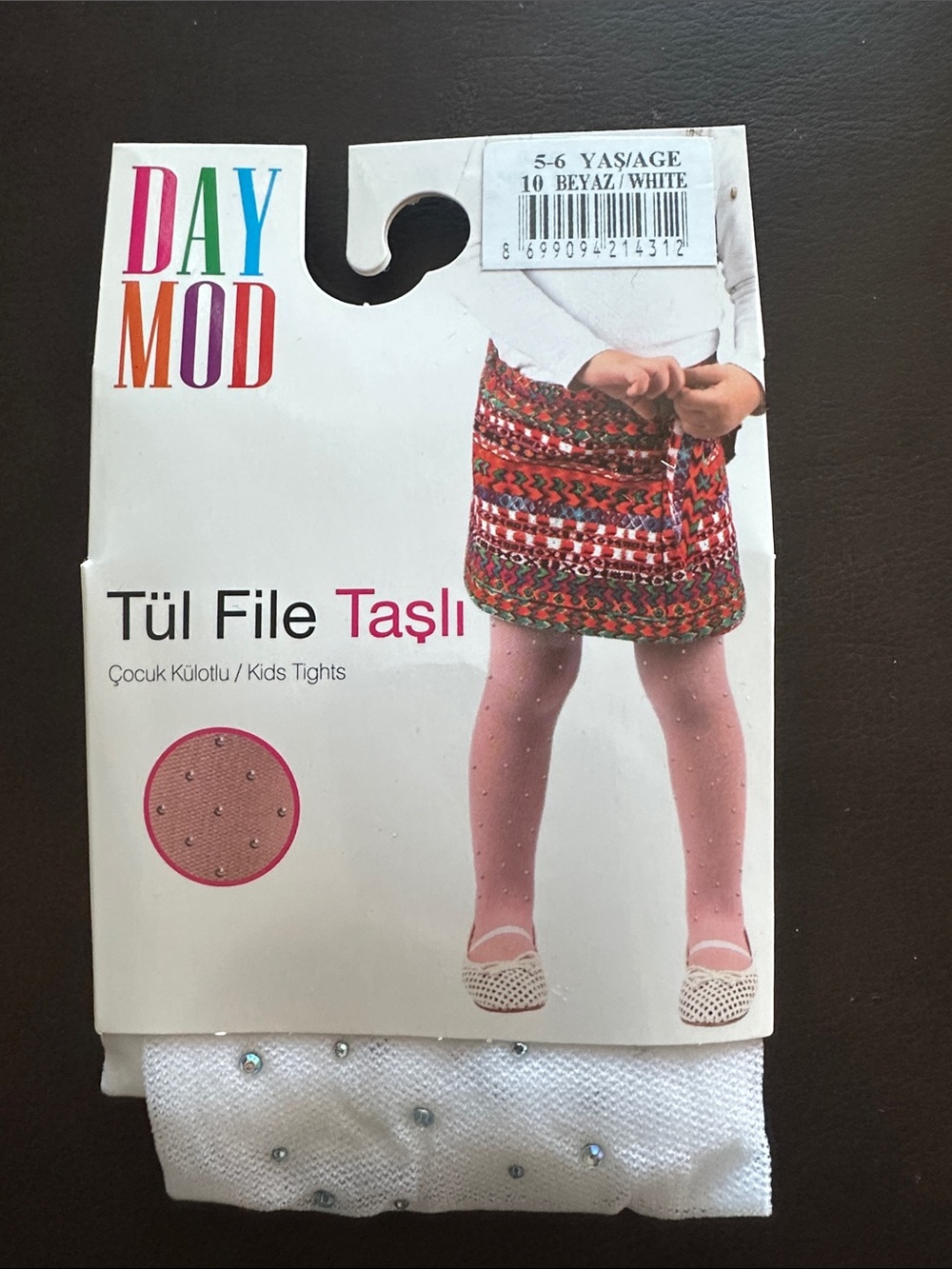 Kids Rhinestone Tulle Mesh Tights in White